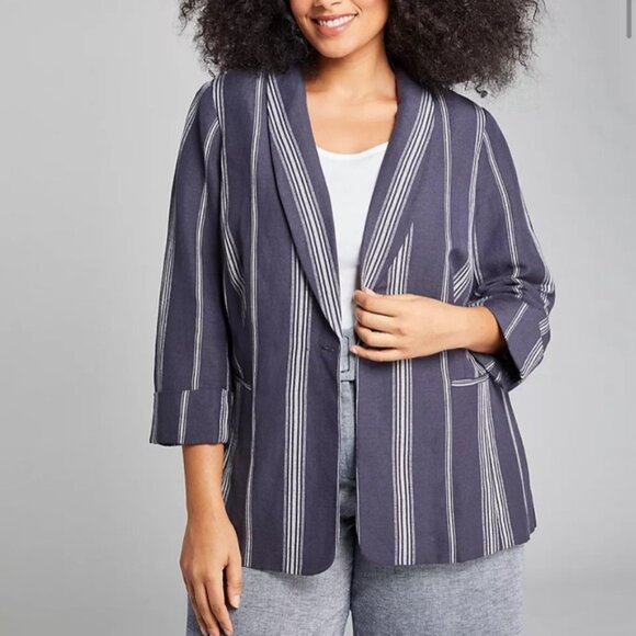 Lane Bryant Jackets & Blazers - Lane Bryant Shawl Collar Striped Blazer Gray Women's Size 16